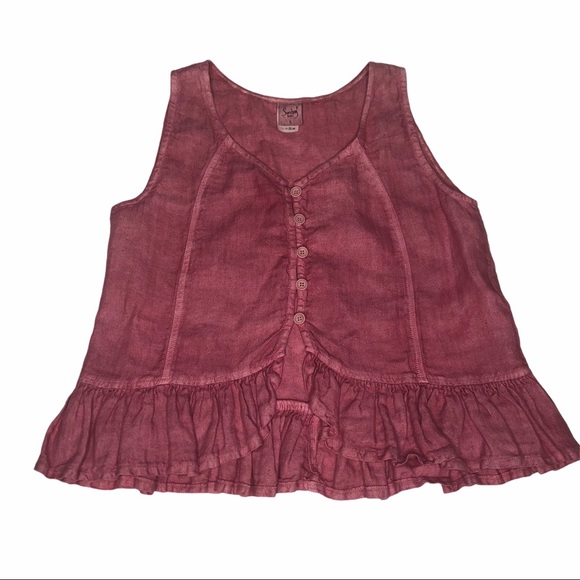 Sunday St Tropez Pink Linen Ruffle Tank S - Picture 5 of 14